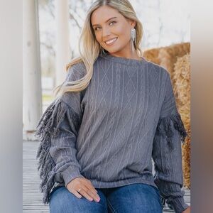 Gray Fringe Sweater Women's Size 3X New